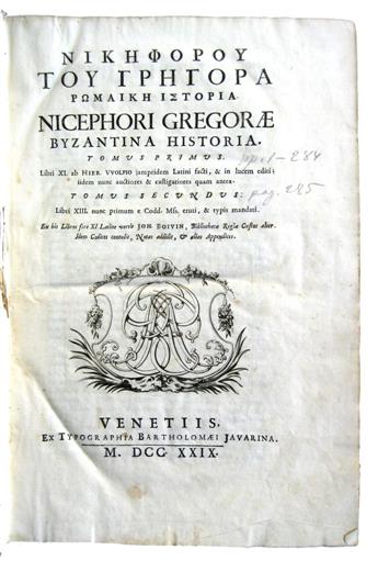 GREGORAS, NICEPHORUS. Byzantina Historia.  1729